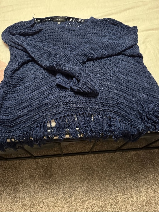 Lane Bryant Sweaters - Lane Bryant Deep Navy Fringe Knit Pullover